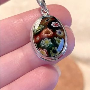 Millefiori pendant Oval 925 Sterling Silver New ❤️💙💚🧡💛